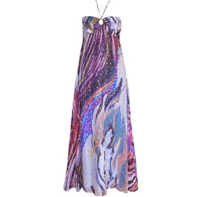 Introvertie Vienna Women's Pink / Purple Forgot About You Flowy Bandeau Viscose Lurex Maxi Dress - Milky Way In Pink/purple