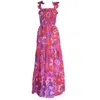Introvertie Vienna Women's Pink / Purple Girl Got Pockets Shirred Silk Linen Three Tiered Maxi Dress - Pink Bloom In Pink/purple