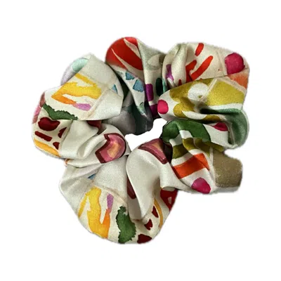 Introvertie Vienna Women's White Silk Scrunchie Azulejo Light