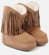 Inuikii Cowboy Fringes Leather Snow Boots In Light Sand/ Off White