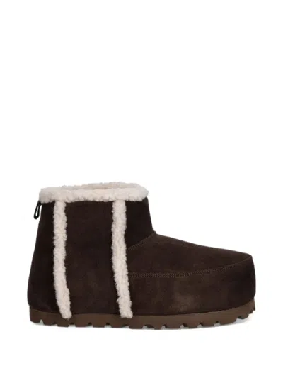 Inuikii Cozy Shearling-trim Suede Ankle Boots In Brown