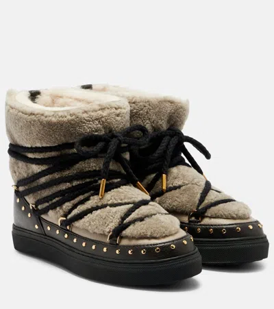 Inuikii Curly Rock Studded Shearling Snow Boots In Nude