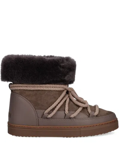 Inuikii Fleece-trim Lace-up Boots In Brown