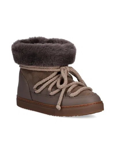 Inuikii Kids' Fur-trim Lace-up Boots In Brown