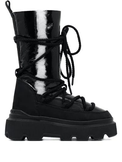 Inuikii Lace-up Patent Combat Boots In Schwarz