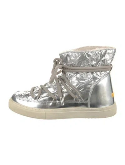 Pre-owned Inuikii Leather Embroidered Accent Lace-up Boots In Silver