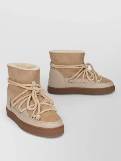 Inuikii Mini Snow Boots With Lace-up Cords And Rubber Sole In Neutral