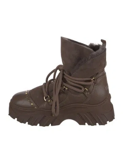 Pre-owned Inuikii Leather Studded Accents Combat Boots In Brown