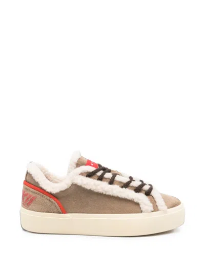 Inuikii Lila Shearling Lace-up Sneakers In Brown