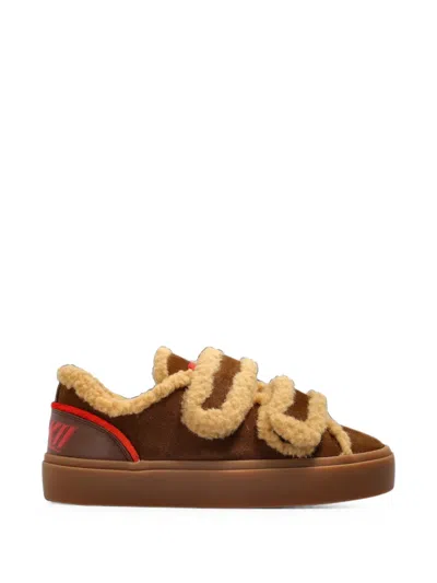 Inuikii Lila Shearling Low Leather Sneakers In Brown