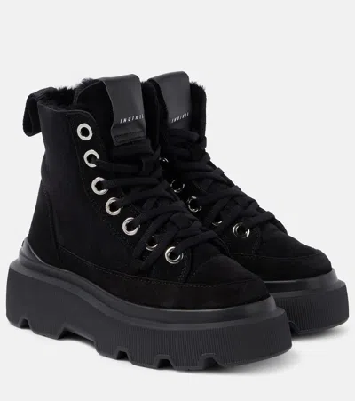 Inuikii Matilda Shearling-lined Suede Lace-up Boots In Black