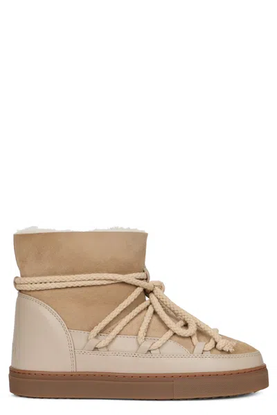 Inuikii Mini Snow Boots With Lace-up Cords And Rubber Sole In Beige