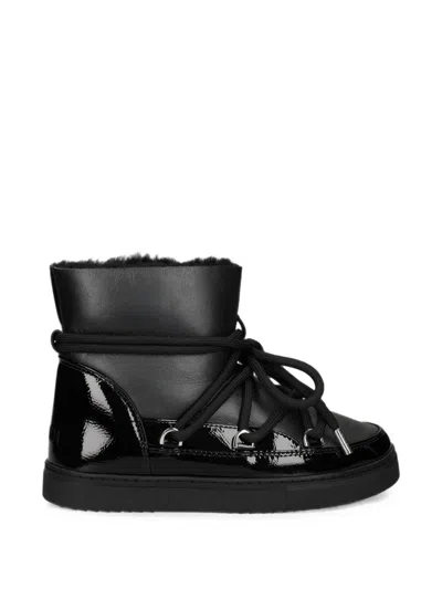Inuikii Patent Leather-panelled Lace-up Ankle Boots In Black