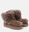 Inuikii Shearling And Suede Ankle Boots In Grey