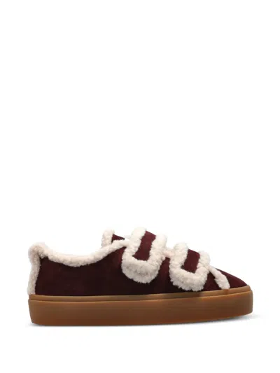 Inuikii Shearling Low Velcro Touch-strap Sneakers In Red