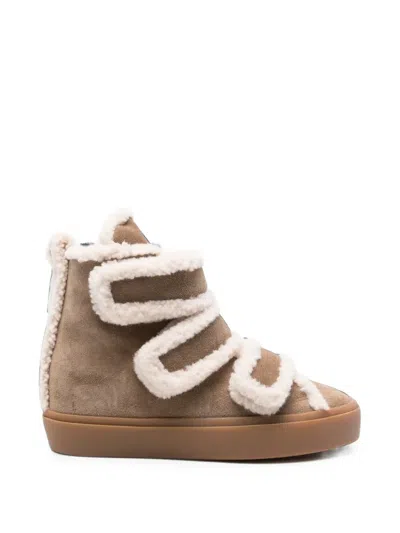 Inuikii Shearling Touch-strap Ankle Boots In Brown