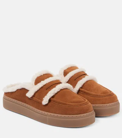 Inuikii Shearling-trimmed Suede Mules In Brown