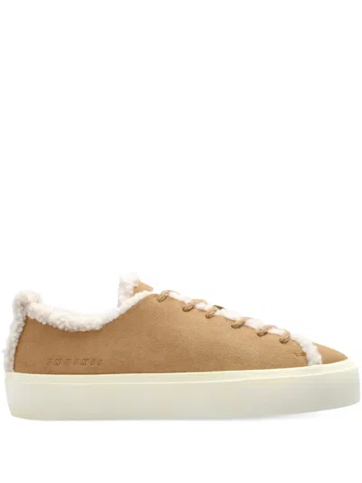 Inuikii Shearling-trimmed Suede Sneakers In Brown