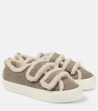 Inuikii Shearling-trimmed Suede Trainers In Grey