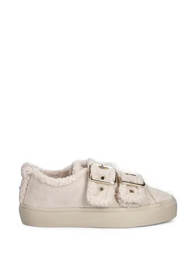 Inuikii Shearling-trim Buckled Sneakers In White