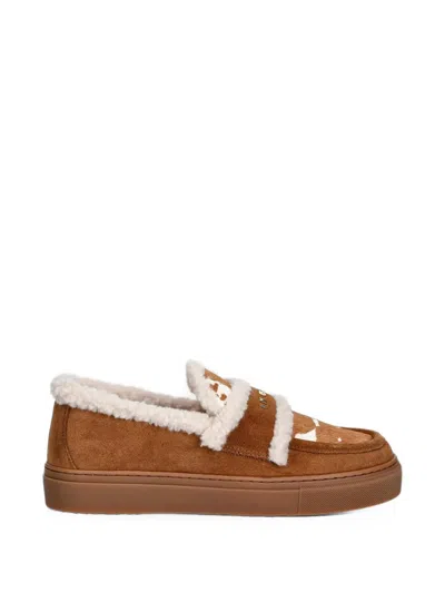 Inuikii Shearling-trim Cow-print Loafers In Brown