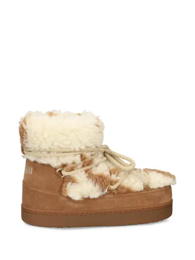 Inuikii Shearling-trim Lace-up Boots In Brown