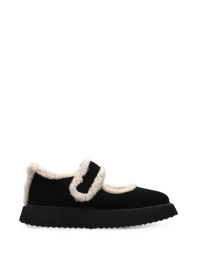 Inuikii Shearling-trim Leather Ballet Flats In Black