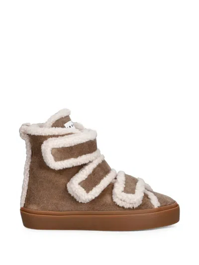 Inuikii Shearling-trim Touch-strap Sneakers In Brown