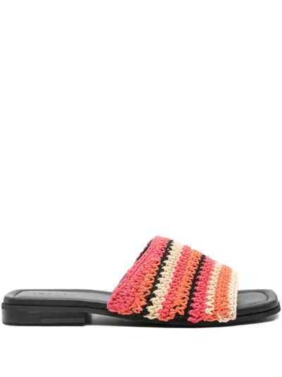 Inuikii Striped Crochet Flat Sandals In Red
