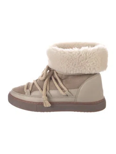 Pre-owned Inuikii Suede Leather Trim Embellishment Snow Boots In Neutrals
