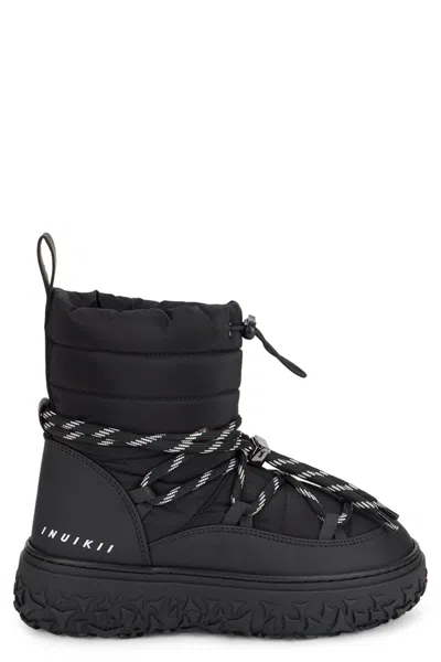 Inuikii Technical Fabric Winter Mini Boots With Front Lacing In Black