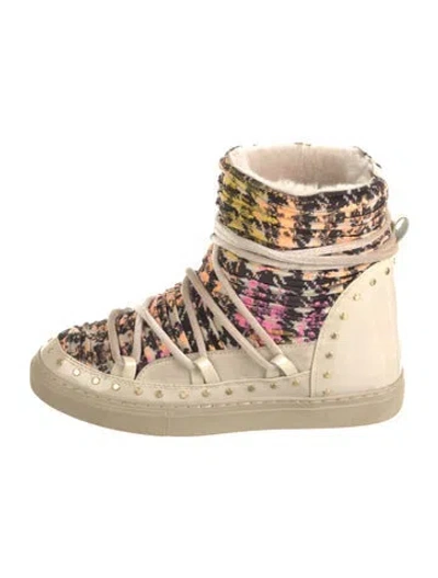 Pre-owned Inuikii Velvet Printed Lace-up Boots In Neutral