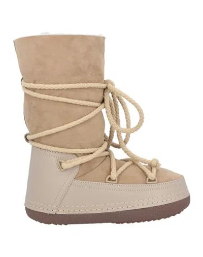 Inuikii Woman Ankle Boots Beige Size 7 Leather, Shearling