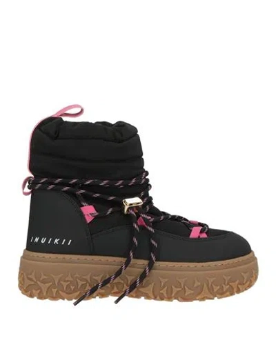 Inuikii Woman Ankle Boots Black Size 7 Textile Fibers, Synthetic Fibers In Multi