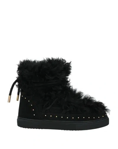 Inuikii Woman Ankle Boots Black Size 8 Leather, Shearling
