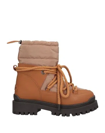 Inuikii Woman Ankle Boots Camel Size 7 Leather, Textile Fibers In Beige