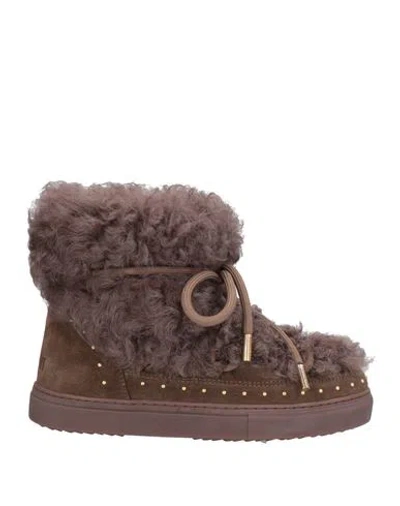 Inuikii Woman Ankle Boots Grey Size 8 Leather, Shearling In Gray
