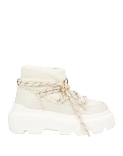 Inuikii Woman Ankle Boots Off White Size 8 Leather, Textile Fibers