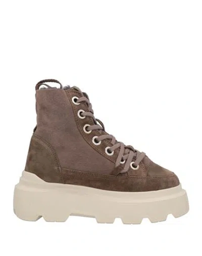Inuikii Woman Ankle Boots Taupe Size 7 Leather, Shearling