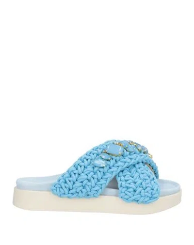 Inuikii Woman Sandals Azure Size 6 Textile Fibers In Blue