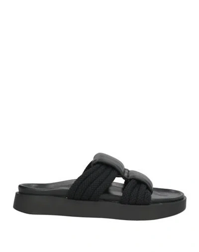 Inuikii Woman Sandals Black Size 10 Leather, Textile Fibers