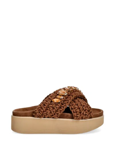 Inuikii Woven Stones Crystal-embellished Platform Sandals In Brown