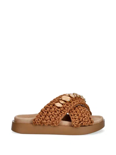 Inuikii Woven Stones Crystal-embellished Sandals In Brown