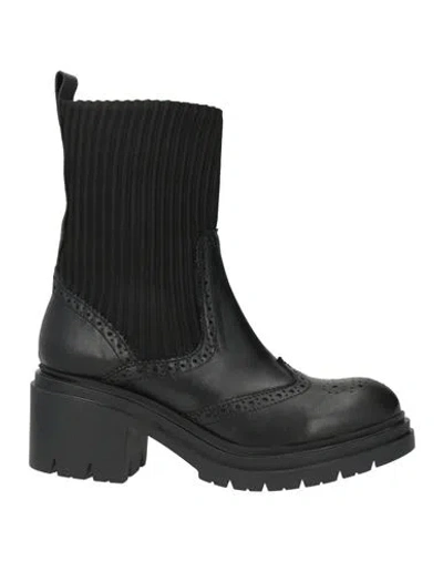 Inuovo Woman Ankle Boots Black Size 10 Leather, Textile Fibers