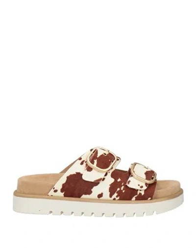 Inuovo Woman Sandals White Size 8 Leather In Brown