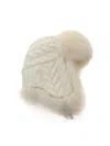 Inverni Aviator Hat In Pure Cashmere Cable Work In Cream