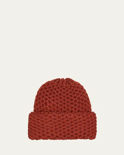 Inverni Cashmere Honeycomb Knit Beanie In Red