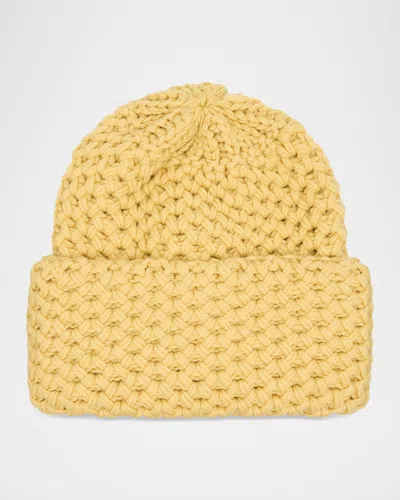Inverni Cashmere Honeycomb Knit Beanie In Yellow