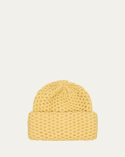 Inverni Cashmere Honeycomb Knit Beanie In Yellow
