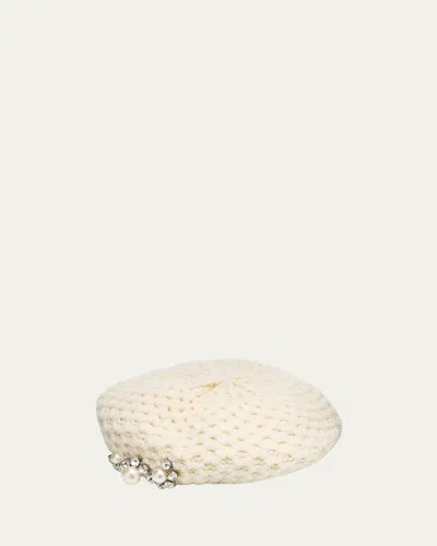 Inverni Embellished Cashmere Beret In White